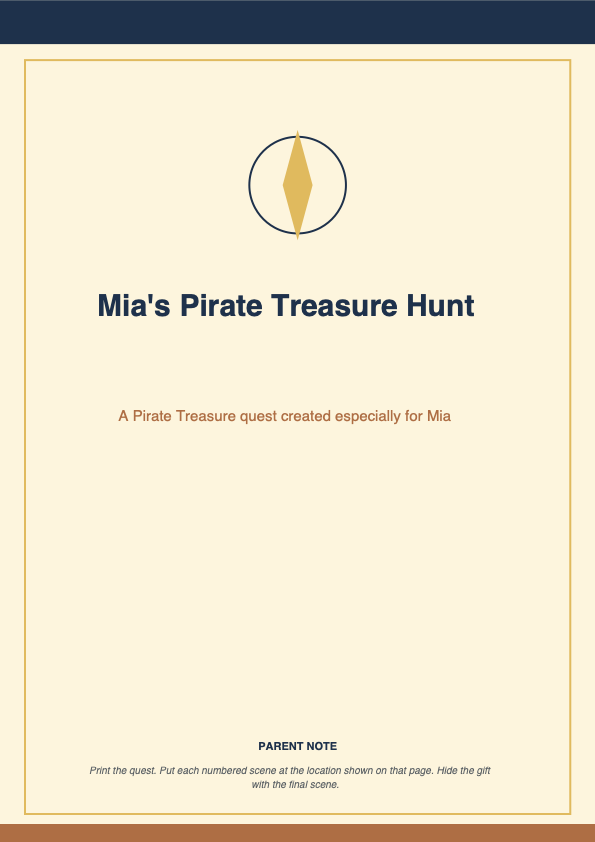 Actual cover page from a personalized Quest Tales PDF