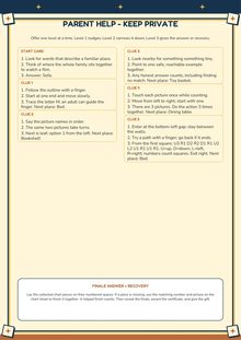 Sheet 10: private parent hints in three levels, with finale answers
