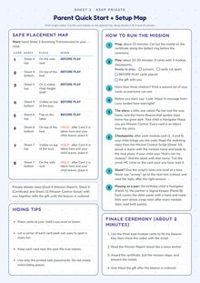 Sheet 2: the parent's quick start and safe placement map, kept private from the child