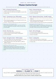 Sheet 10: the parent's Mission Control Script with hints and answers, kept private
